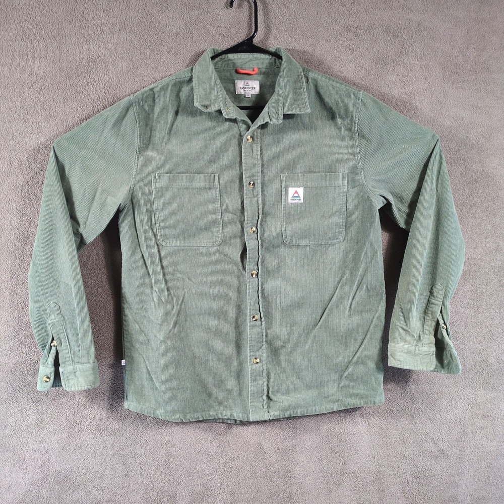 Passenger Mens XL Sage Green Corduroy‎ Button Up Shirt Long Sleeve